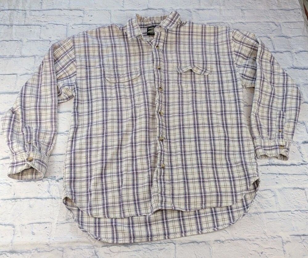 Men’s Y2K Rue 90s Grunge Button Down Dress Shirt Plaid LS XL Shacket Heavyweight